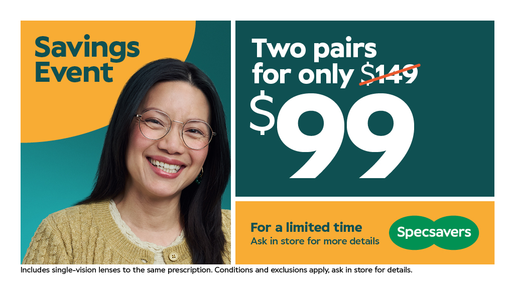 Specsavers – Savings Event 2 pairs of Single vision glasses From $99 icon
