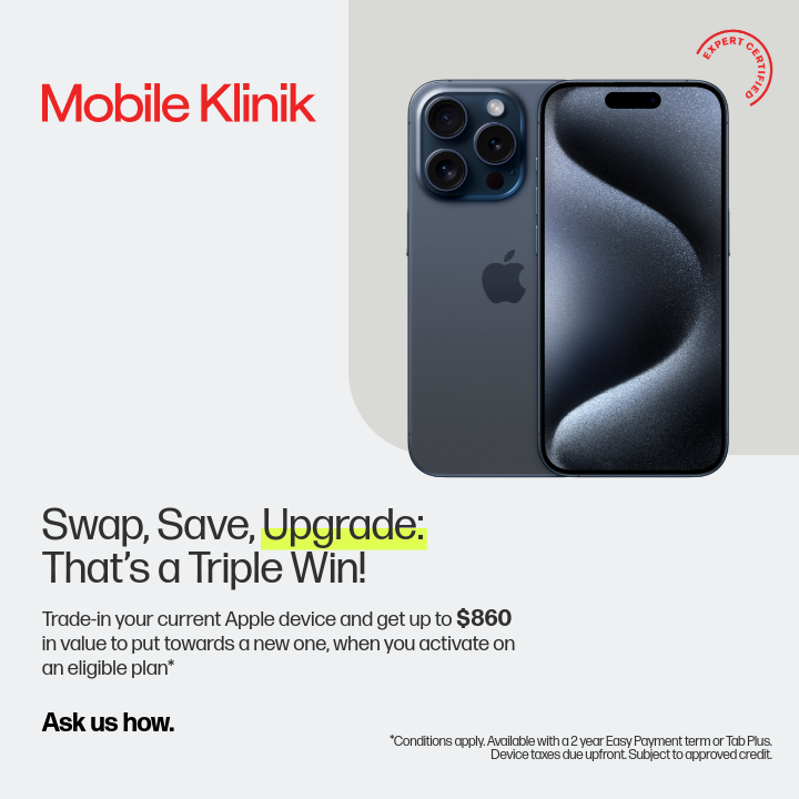 Mobile Klinik – Trade-in your current Apple device and get up to $860* in value icon