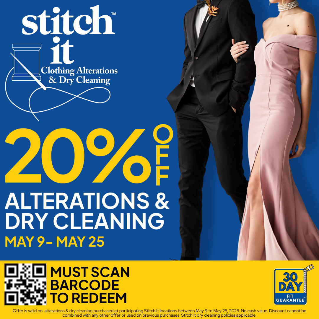 Stitch It – Save 20% Off Alterations & Dry Cleaning at Stitch It until May 25. icon