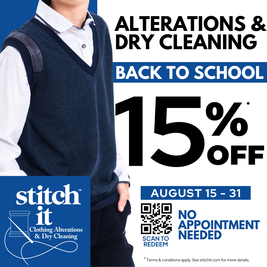 Stitch It – Back To School at Stitch It! Save 15% off Alterations & Dry Cleaning until August 31st! icon