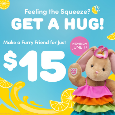 Child stuffing a teddy bear at Build-A-Bear workshop during $15 one-day promotion