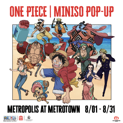 ONE PIECE x MINISO pop-up at Metropolis at Metrotown featuring themed displays, interactive installations, and exclusive collaboration merchandise.